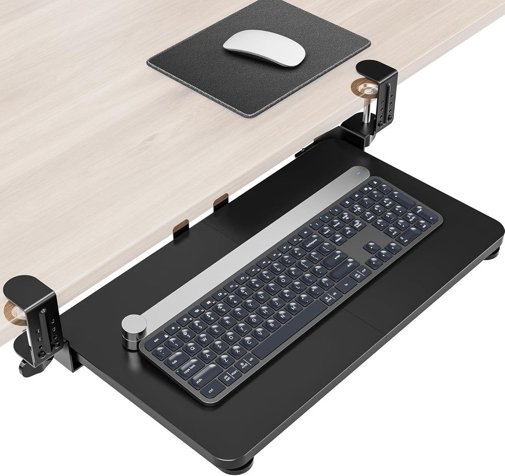 Ergonomic Mouse & Keyboard Tray Under Desk, Pull Out with Adjustable C-clamp, 20