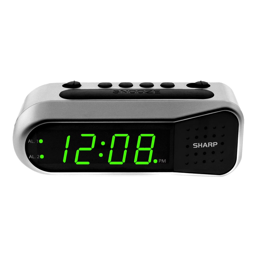 Digital Dual Alarm Clock Silver Green LED