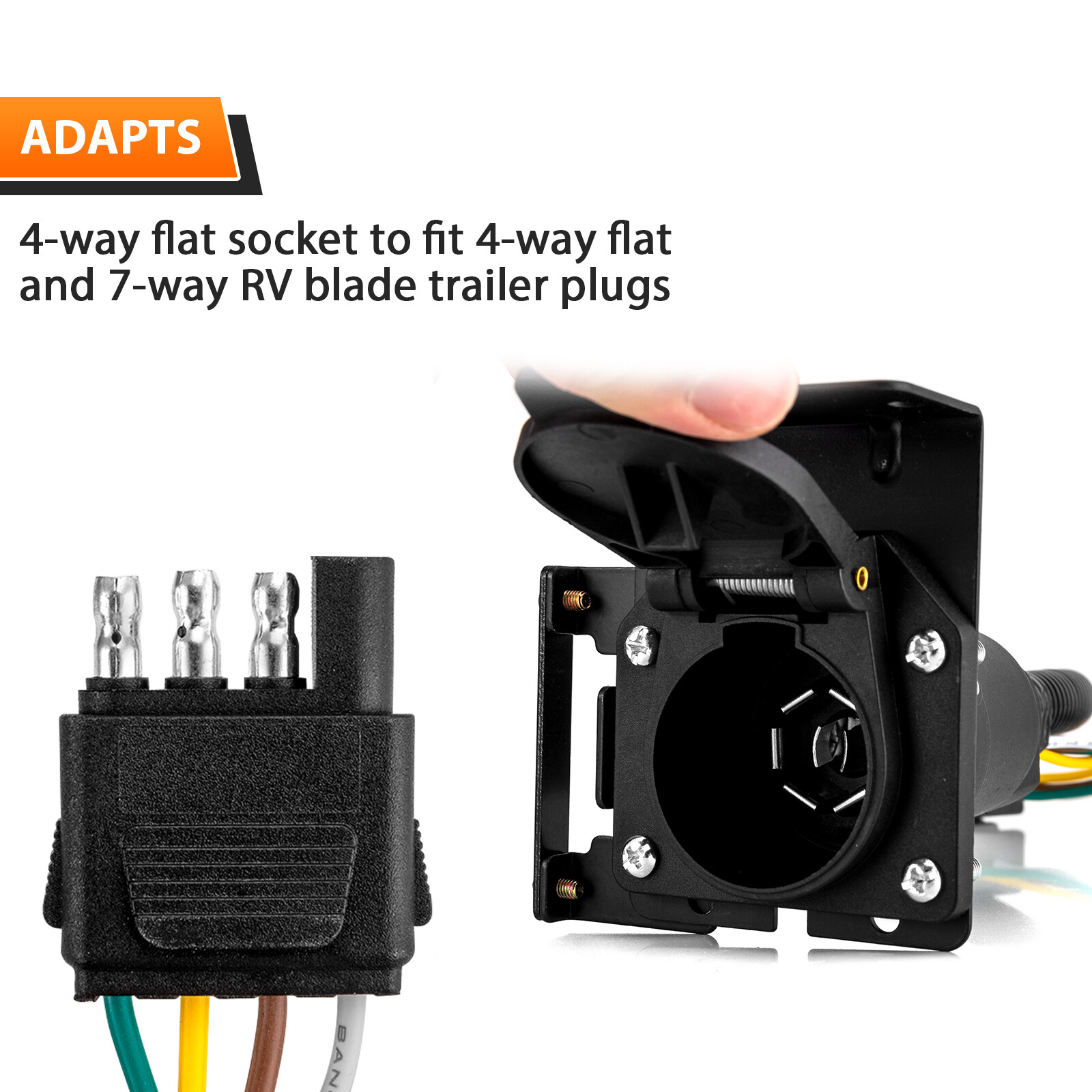 4-Way Flat to 7-Way RV Blade Trailer Wiring Adapter Connector Plug 7/4 Pin