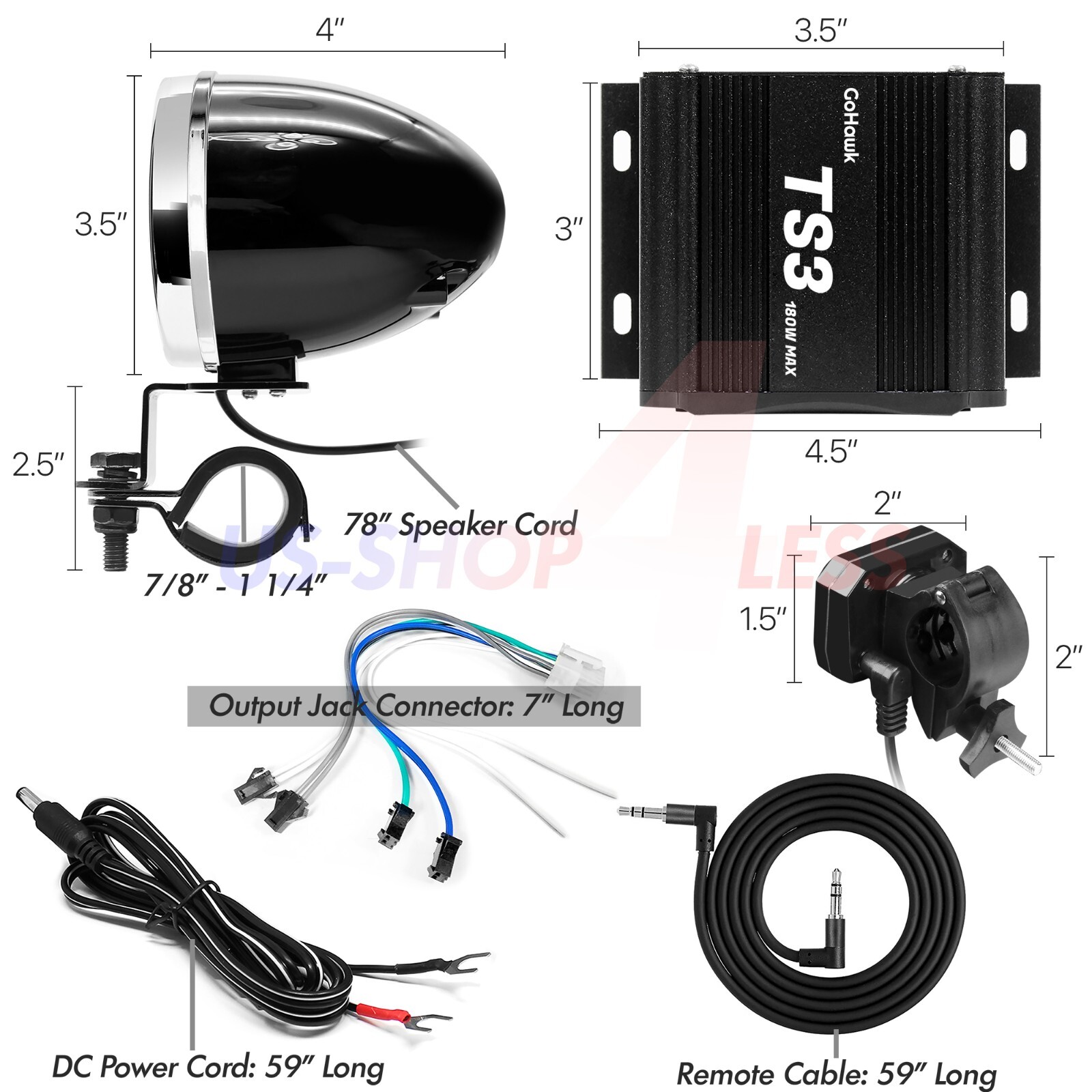 Bluetooth Motorcycle Stereo Chrome Speakers Audio Music System Scooter USB Radio