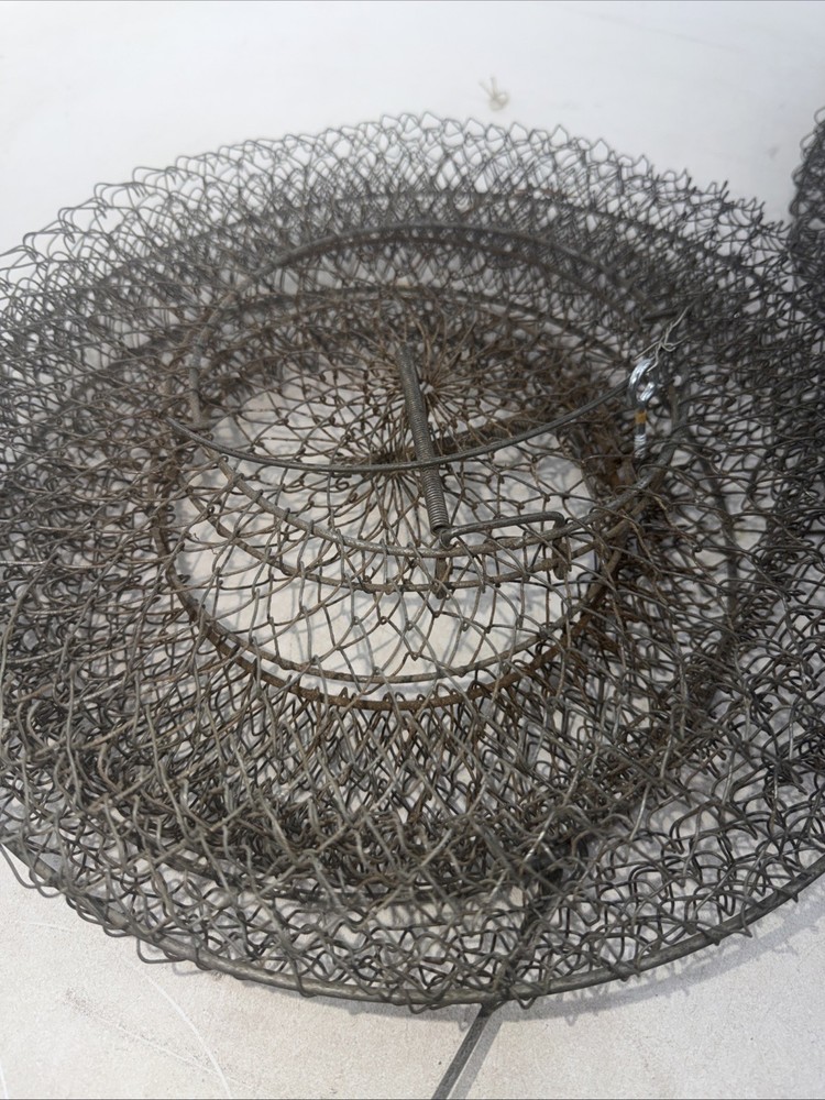 Pair Vintage Collapsible Mesh Wire Live Fish Keeper Basket