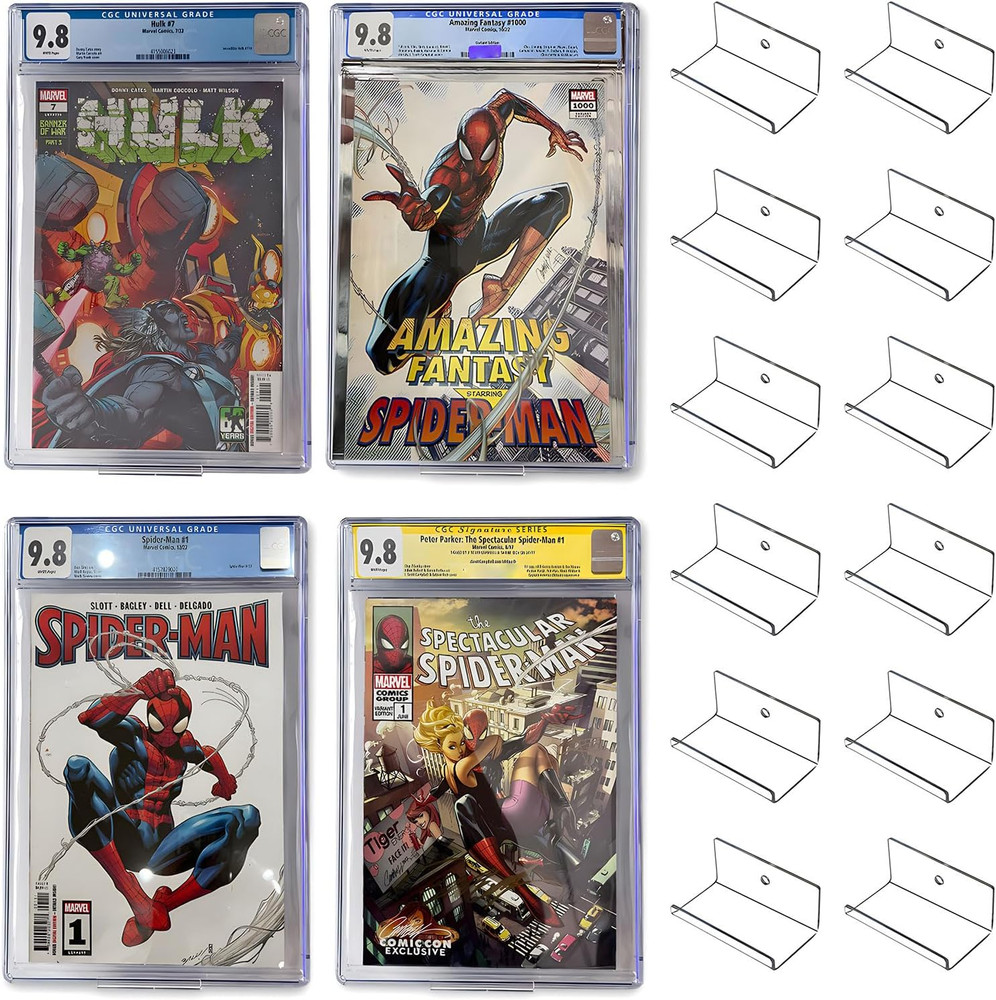 12pcs Clear Floating Comic Book Display Shelves, Comic Book Shelf Stand Wall Mou