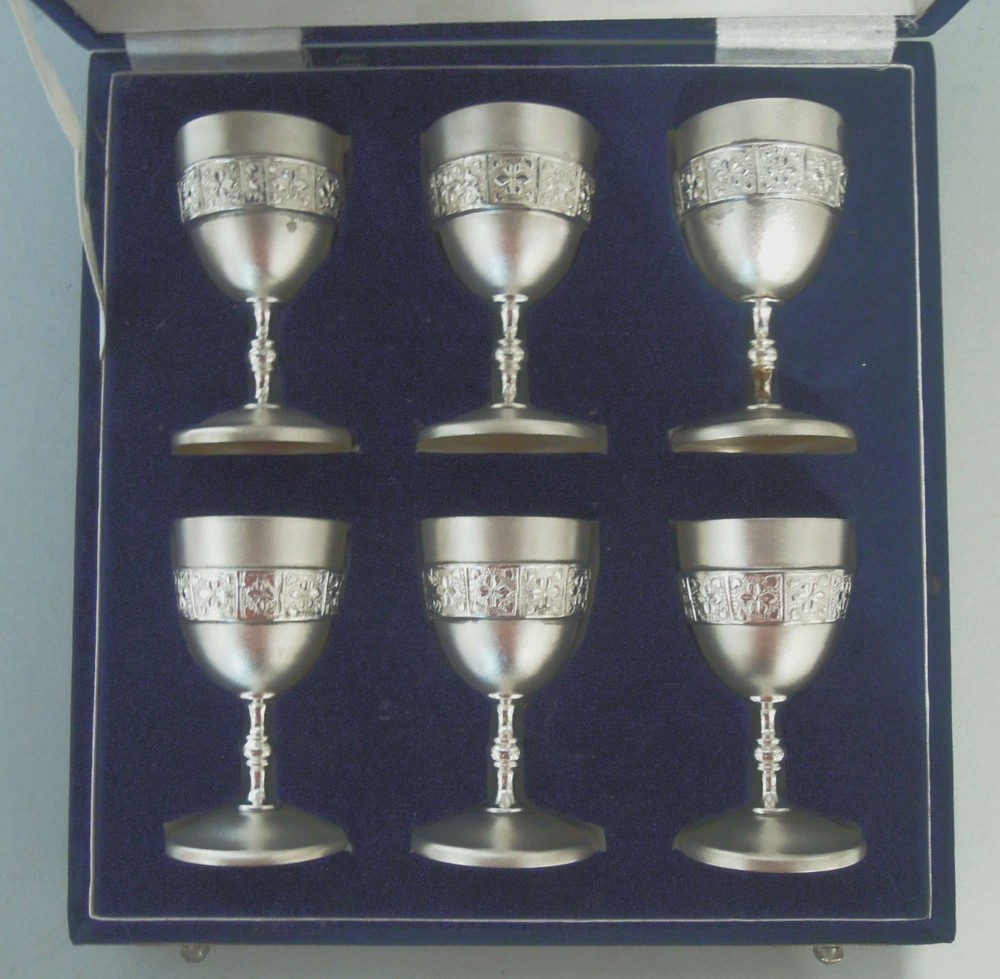 Fancy Wine Cups Small Goblets in Case Barware Sterling Silver