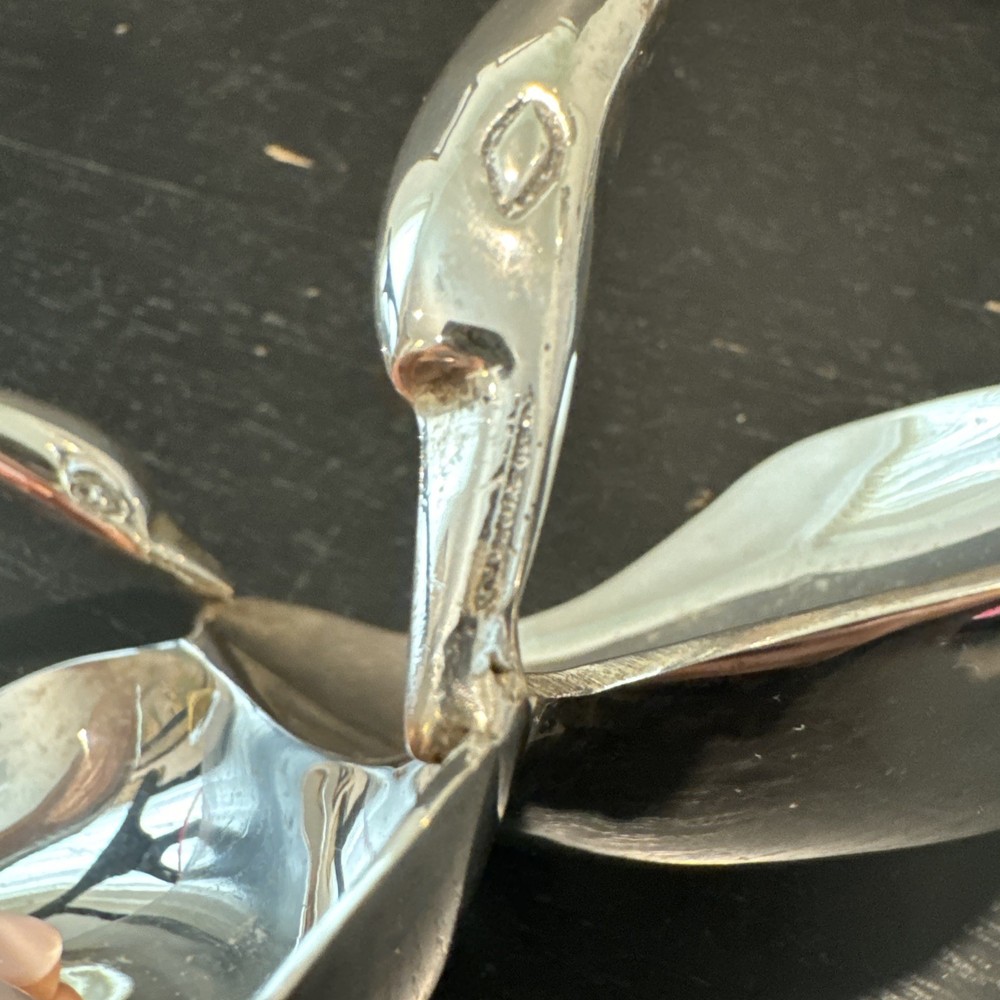 VTG Silver Plated Double Swan Trinket Dish Candy Bowl Ashtray