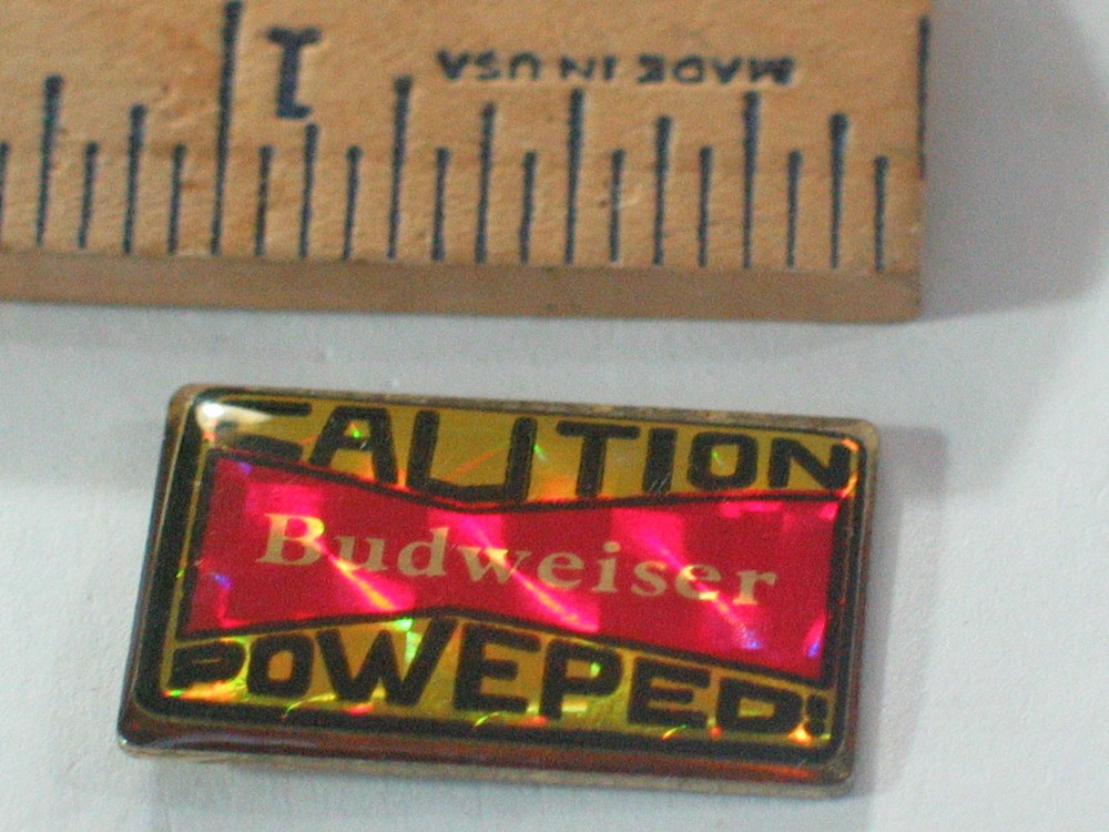 Vintage Caution Budweiser Powered Enamel Pin