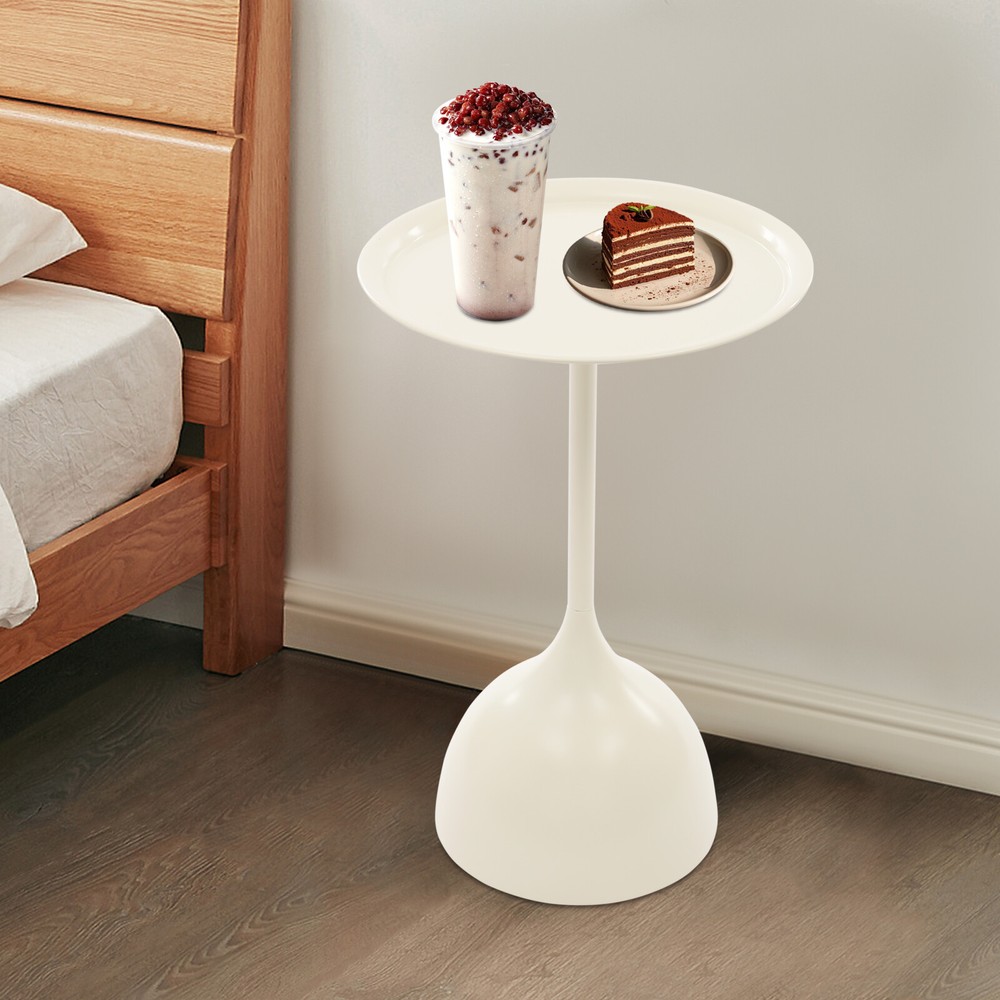 Modern Round Side Table Elegant Cream White Bedside Table Coffee Break Table