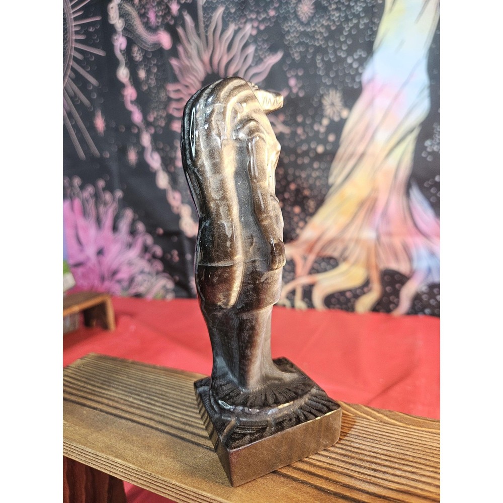 Silver Sheen Obsidian Falcon Man !! Statue !!
