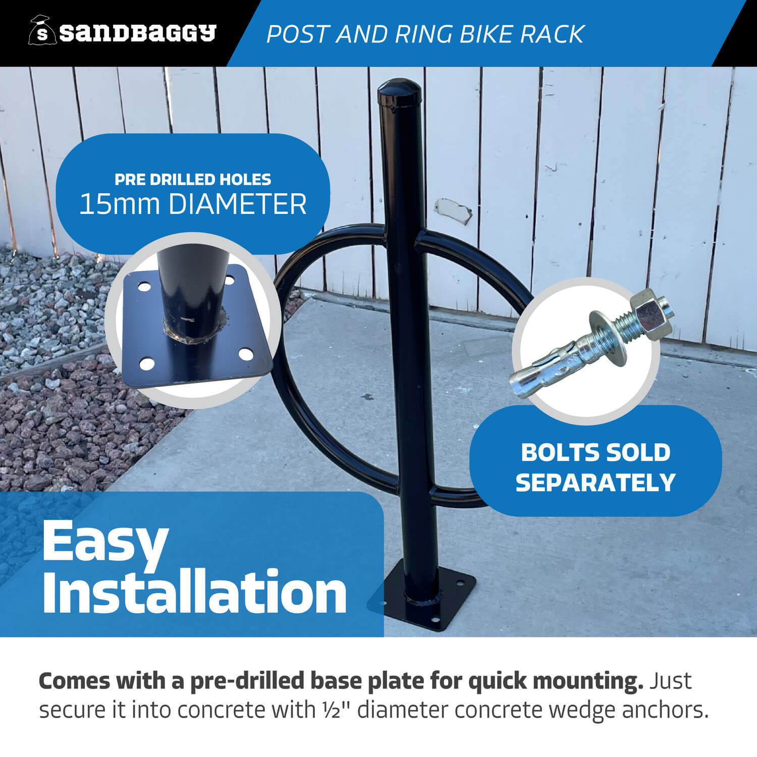 Sandbaggy Commercial Post and Ring Bike Rack - Surface Mount (2 Bike Capacity)