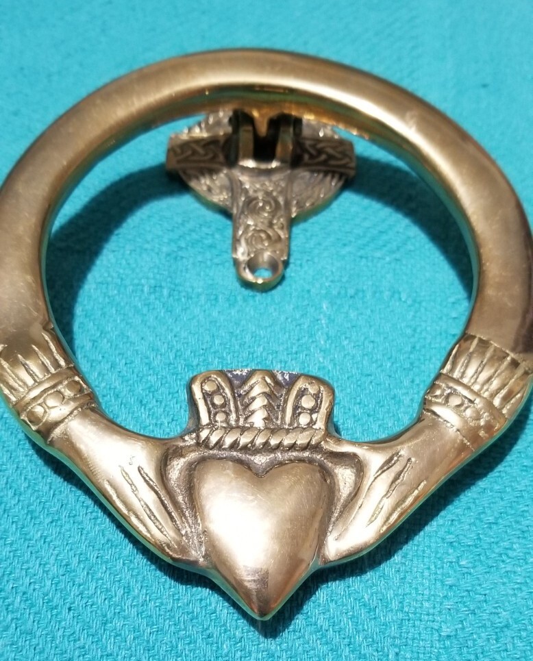Solid Brass Large Irish Celtic Claddagh  Ring Door Knocker 6" x 4.5" Nice