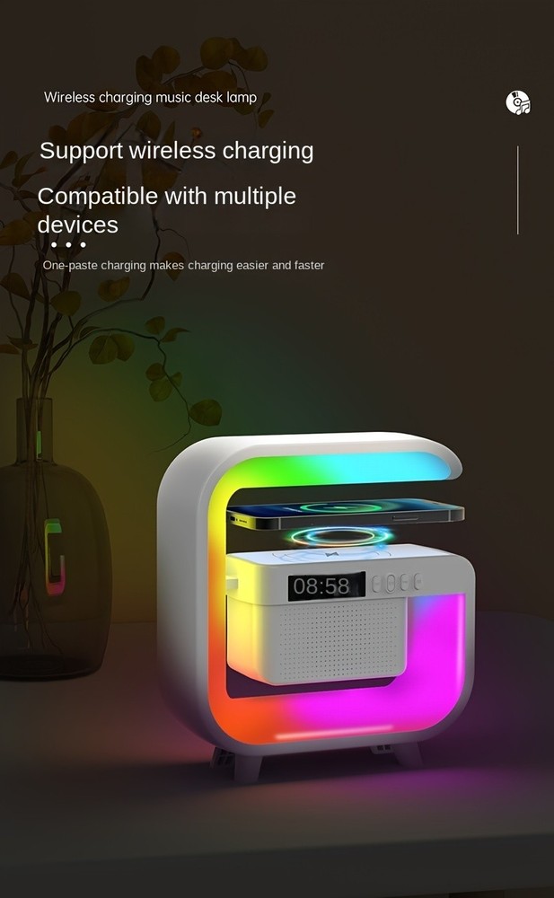 Desktop Alarm Clock with Multifunction Wireless Speaker - Button Control