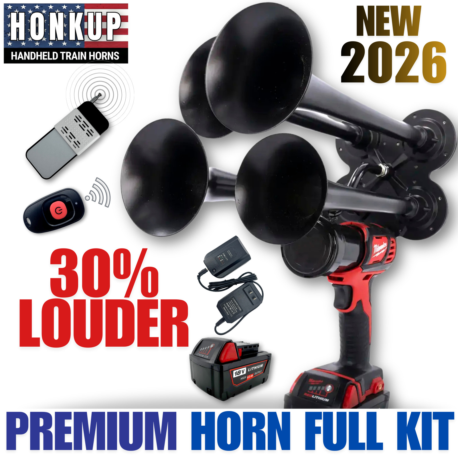 Premium Milwaukee Impact Handheld Train Horn | Full Kit + Two Remote Controls