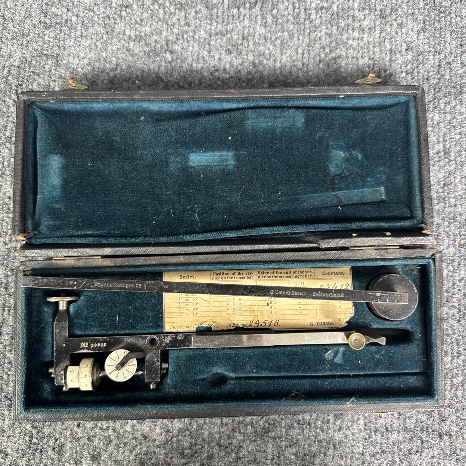 1922 G. Coradi Zurich Switzerland Compensating Polar Planimeter Dietzgen # 29518