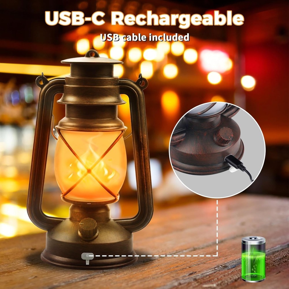 2 Pack Bronze Vintage 4 Modes Light LED Lanterns，Rechargeable Dancing