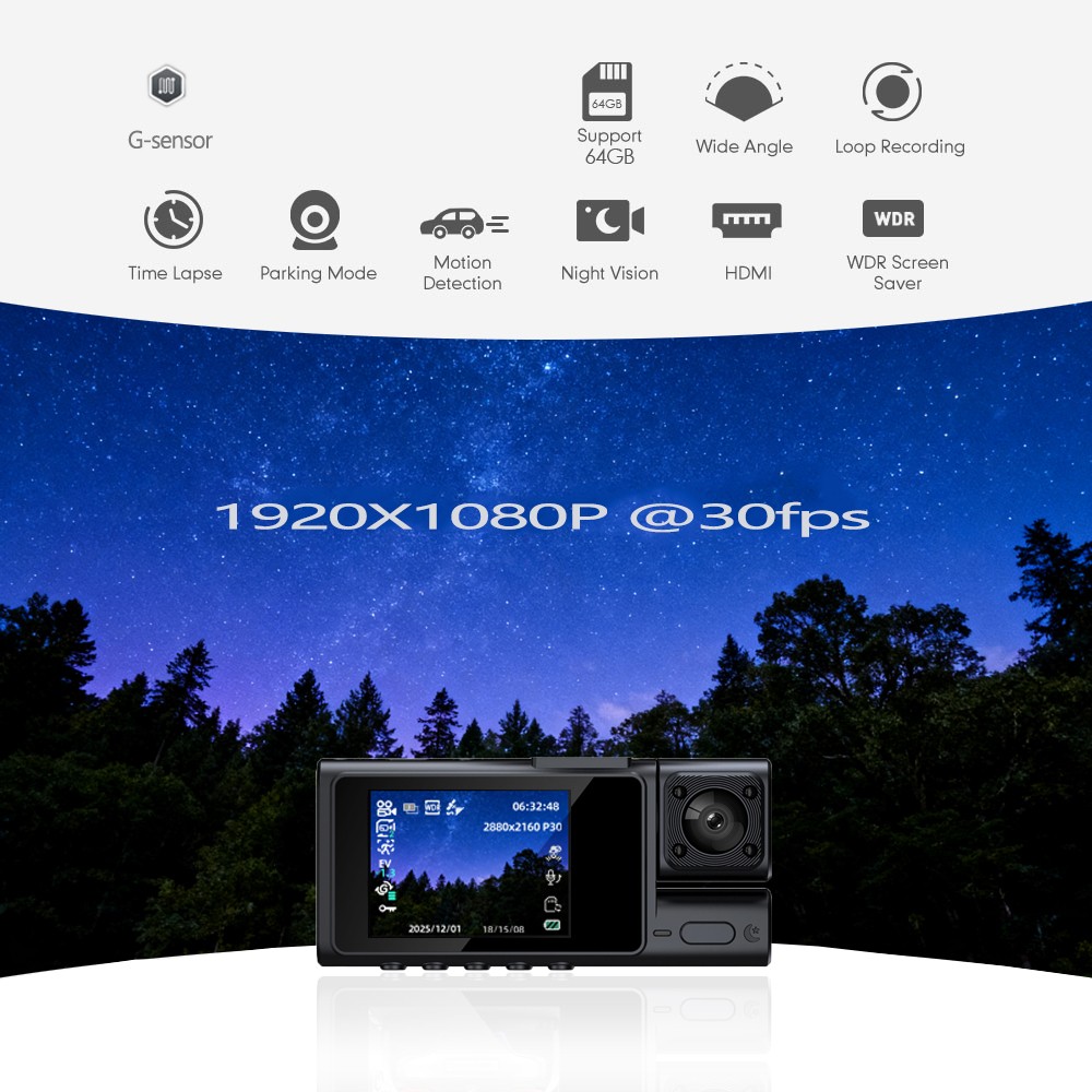 Dashboad Camera Car Camera 3 Channel 1080P Camera Night Vision IPS Screen