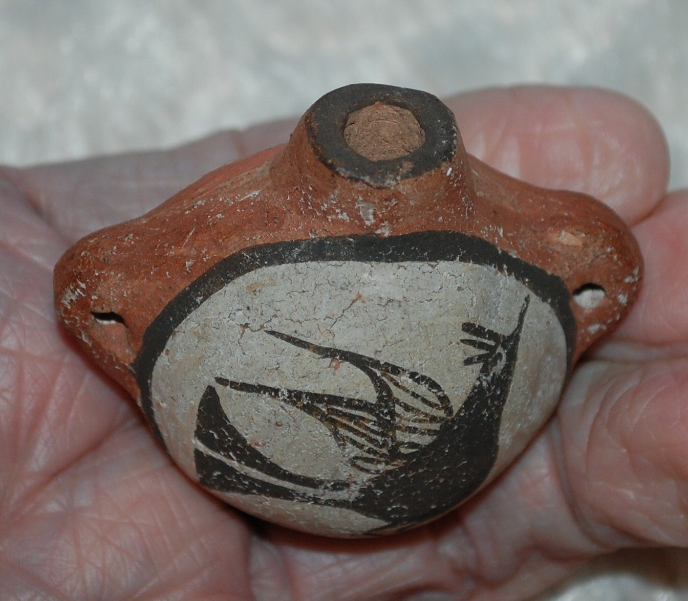 Early 1930-40's SEFERINA BELL Zia Pottery miniature Canteen w/ Bird painting