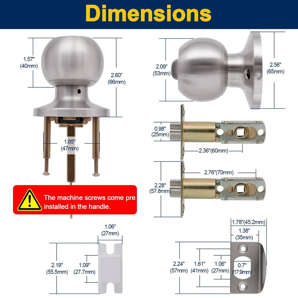 Lanwandeng Door Knobs with Lock and Key, Keyed 1 Pack, Satin Entry Keys