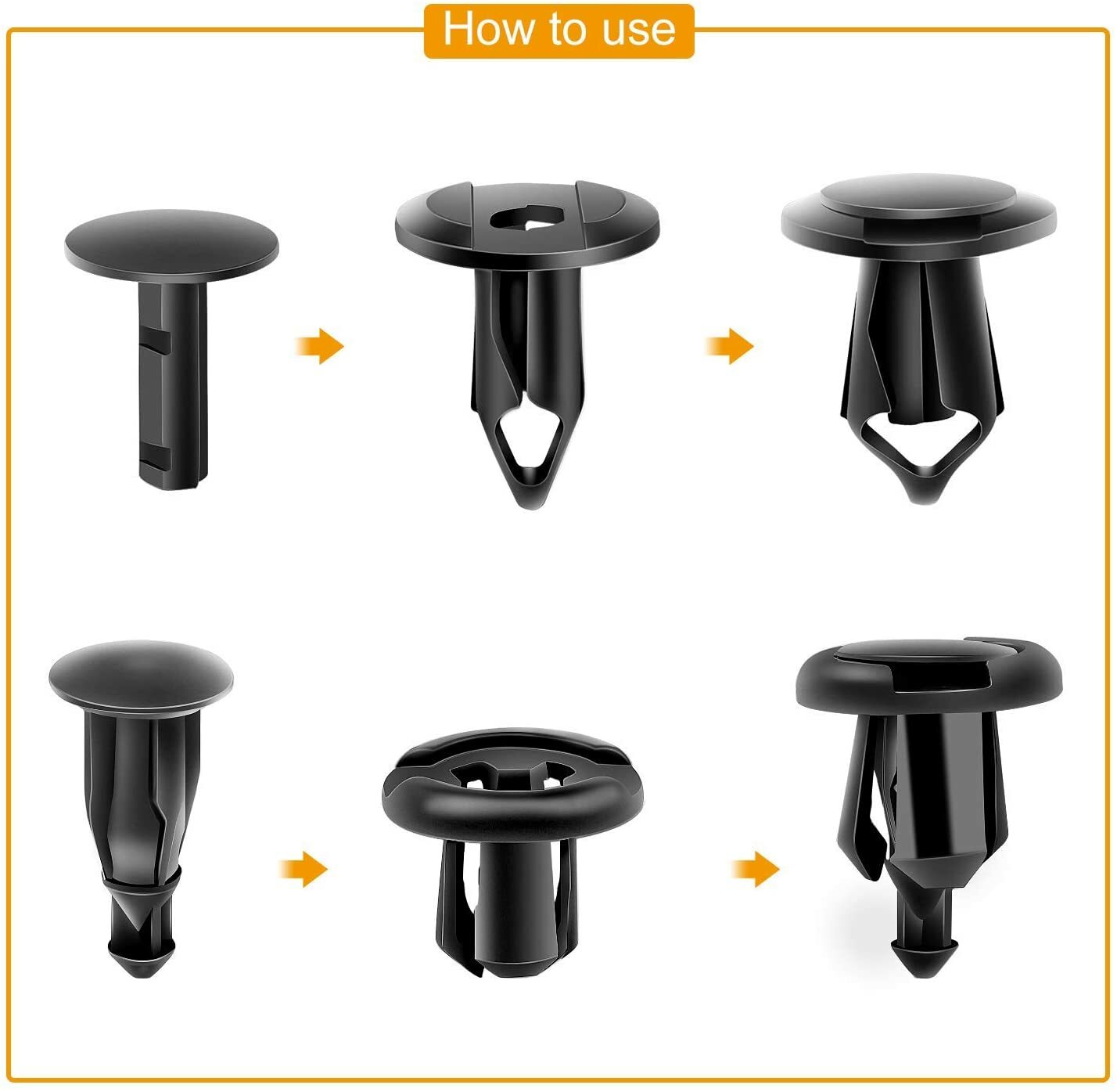 200 Pcs Push Bumper Fastener Rivet Clips with 6 Size Auto Body Retainer Clips