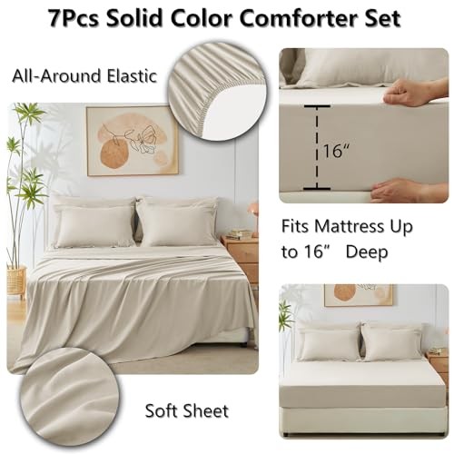 Size Comforter Sets - 7 Pieces Bed in a Bag, Soft Lightweight Full Beige