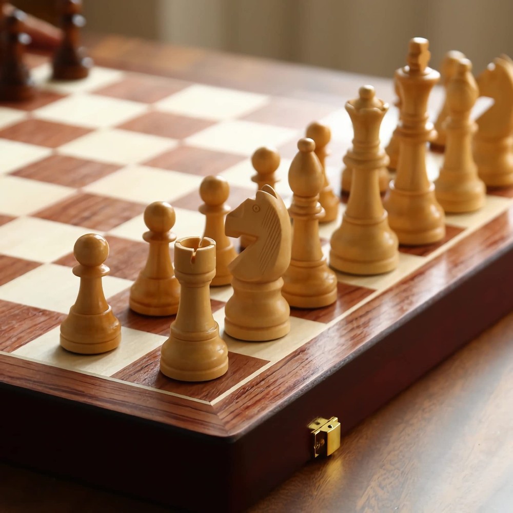 20" Extra Large Solid Walnut Wooden Chess Set with 2 Extra Queen Pi... Fast Ship