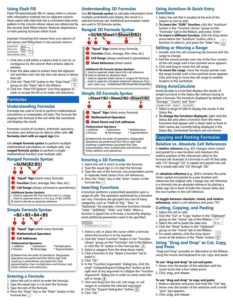 Excel 2021 & 365 Training Guide Quick Reference Card Cheat Sheet Instructions