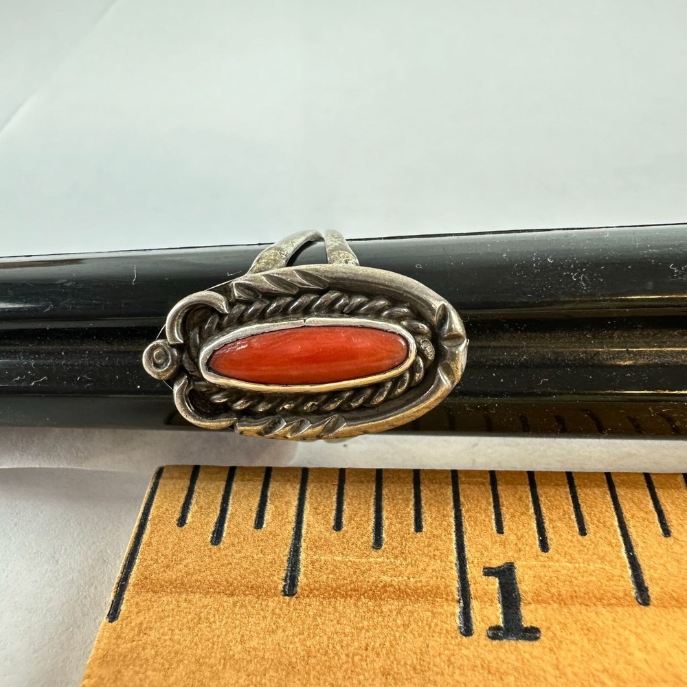 Coral & Silver Ring Size 6