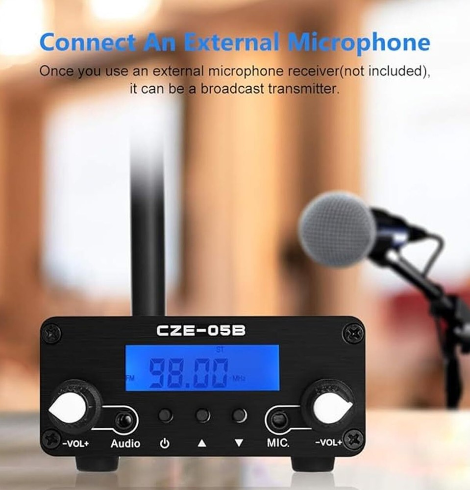 Long Range FM Radio Transmitter Stereo Mini Radio Station with 3.5mm Mic Audio