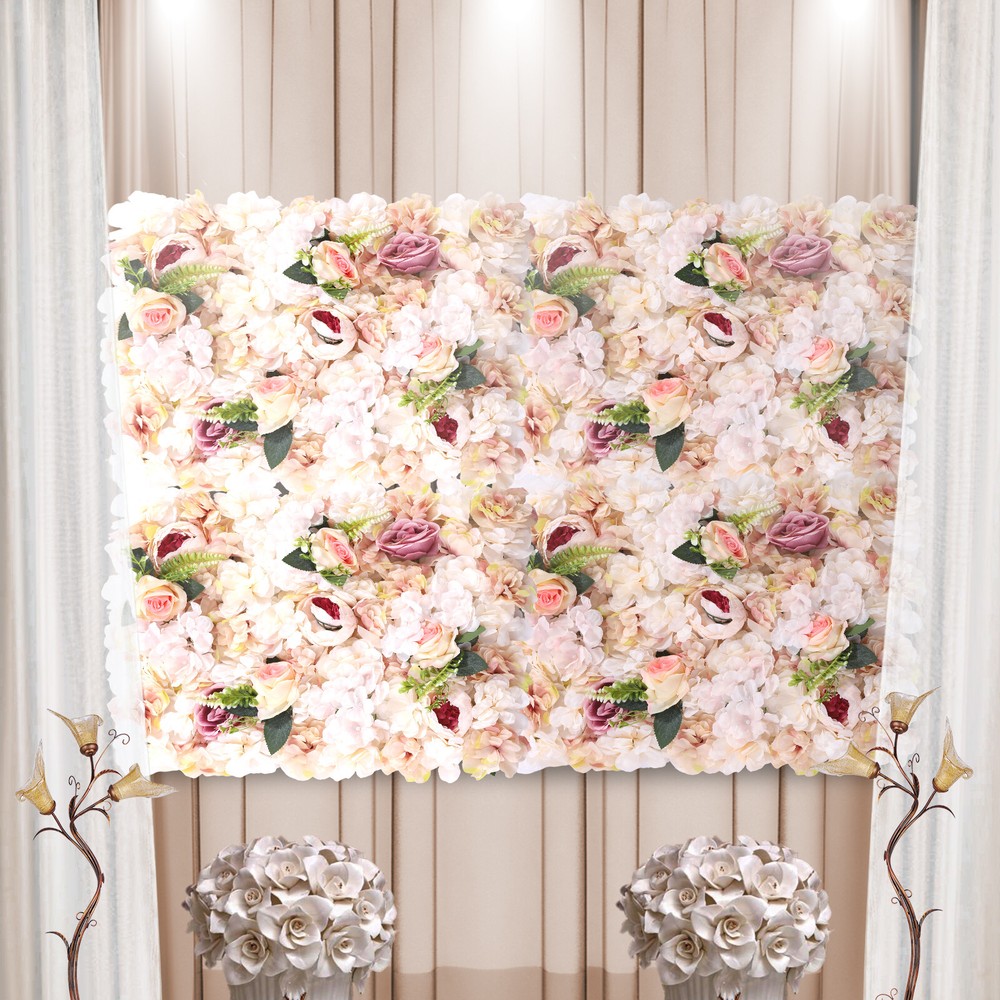 6 Pcs Panel Floral Backdrop Artificial Flower Wall Backdrop Silk Flower Wall