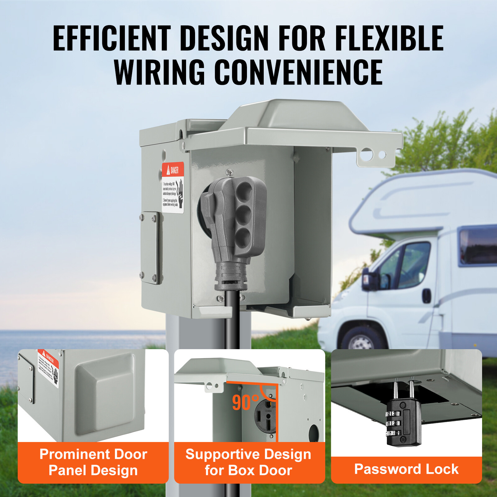 VEVOR 50A RV Power Outlet Box 125/250V Electrical Outdoor Receptacle NEMA 14-50R