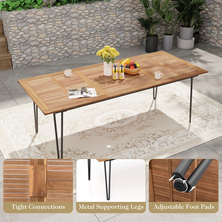 86.5'' Backyard Rectangular Dining Table w/ Acacia Wood Tabletop & Umbrella Hole