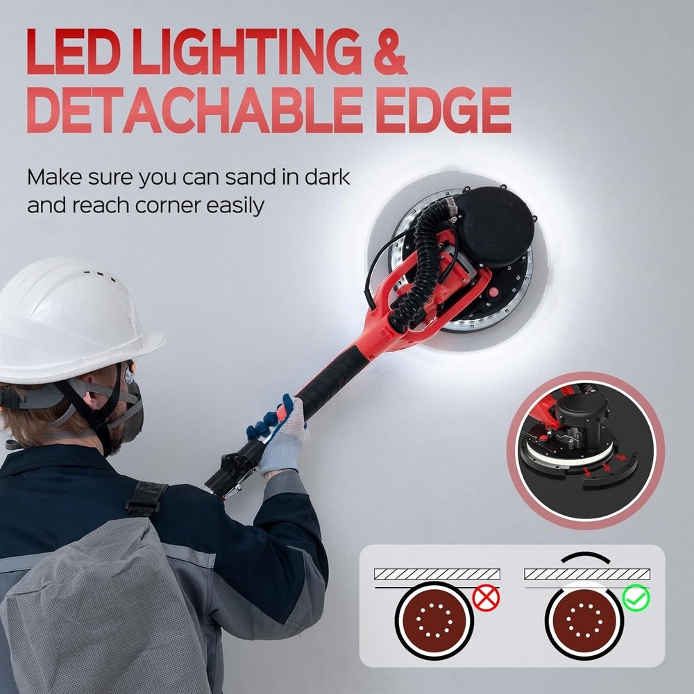 Drywall Sander Popcorn Ceiling Removal Tool with Dust Collector LED Light 8A