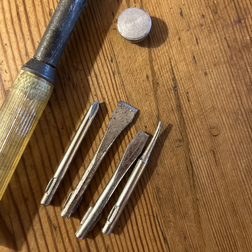 Vintage Antique Small Hammer Bakelite Plastic Tool Set Storage Screwdrivers Old