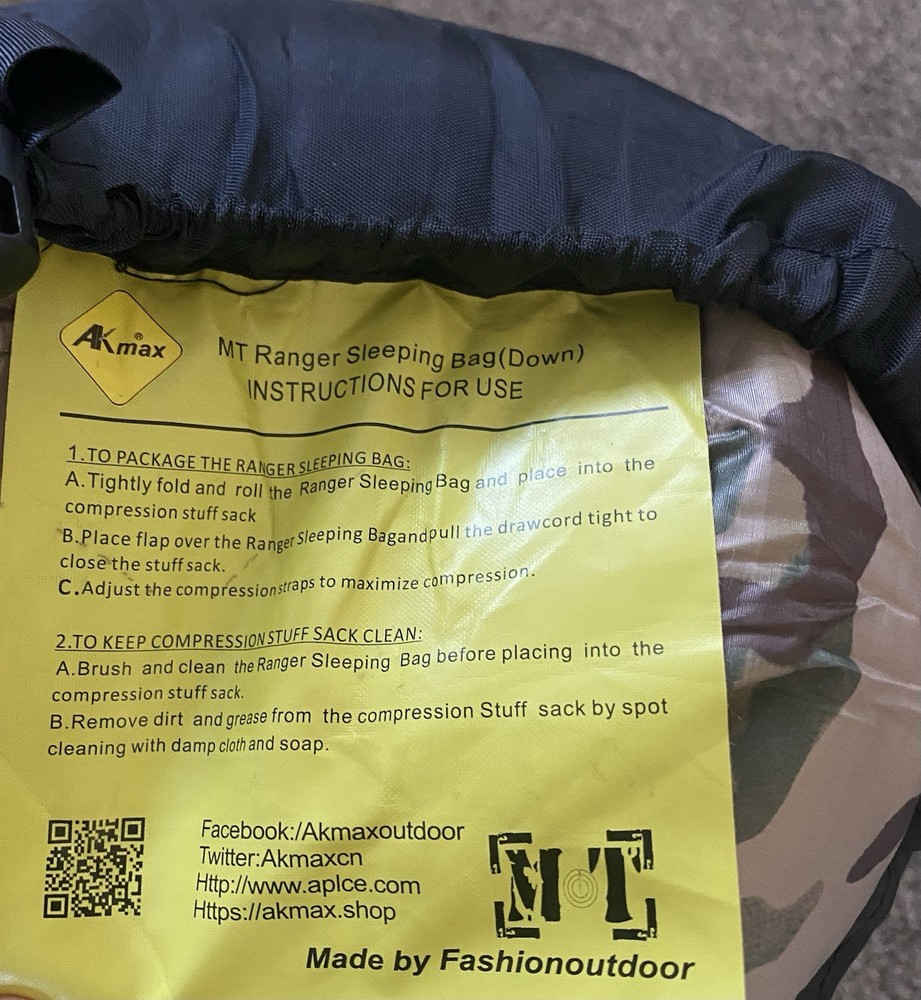 Akmax Ranger Sleeping Bag Down Camouflage Packable Cold Weather Lightweight