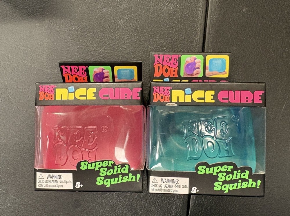 Schylling Nee Doh Nice Cube Super Solid Squish Red & Blue Sensory Toy 2pack!