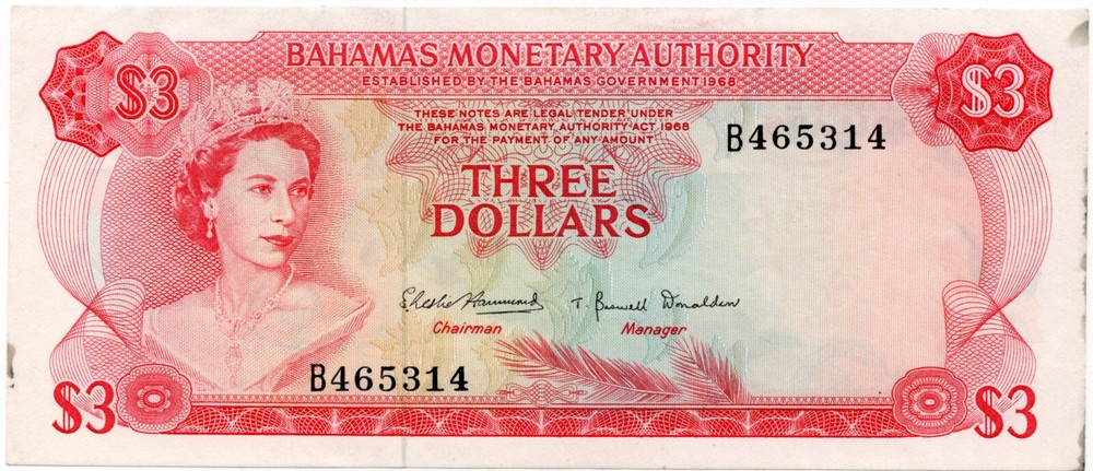 Bahamas 1968 3 Dollars P28 EF-AUNC