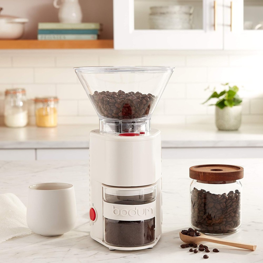 Stainless Steel Burr Coffee Grinder, 12 Settings, White