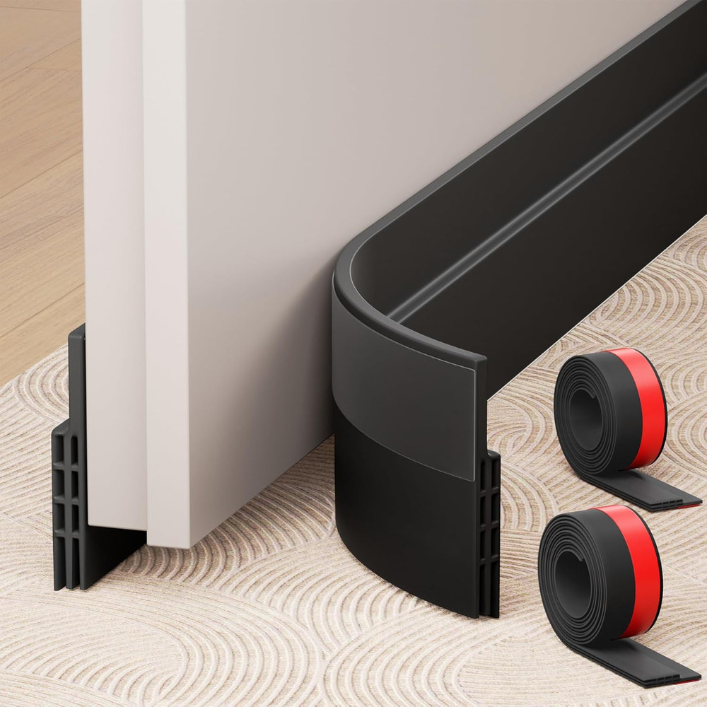 2 Pack under Door Draft Stopper, Adjustable Door Sweep Anti-Collision Strong Adh