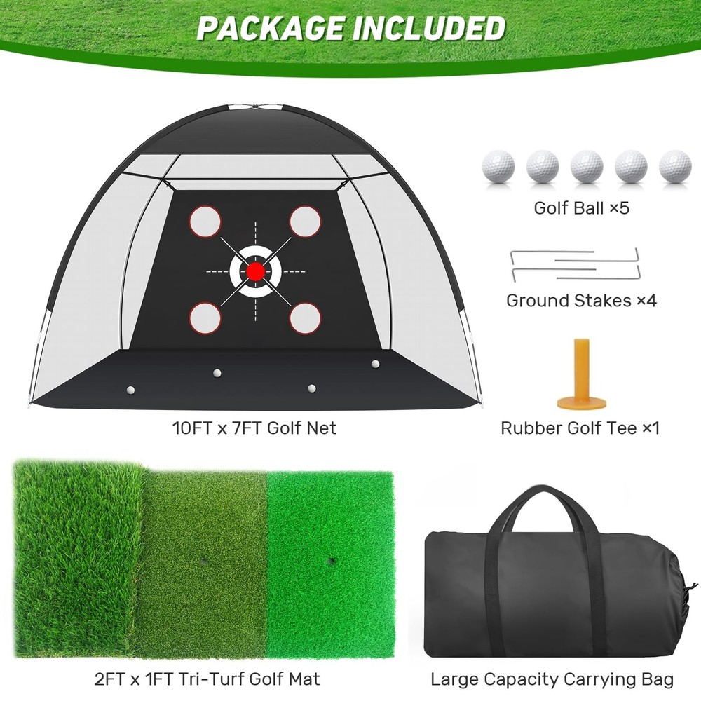Zensouds Golf Net, 10x7FT with Golf Practice Mat, Hitting Aid Nets for Backya...