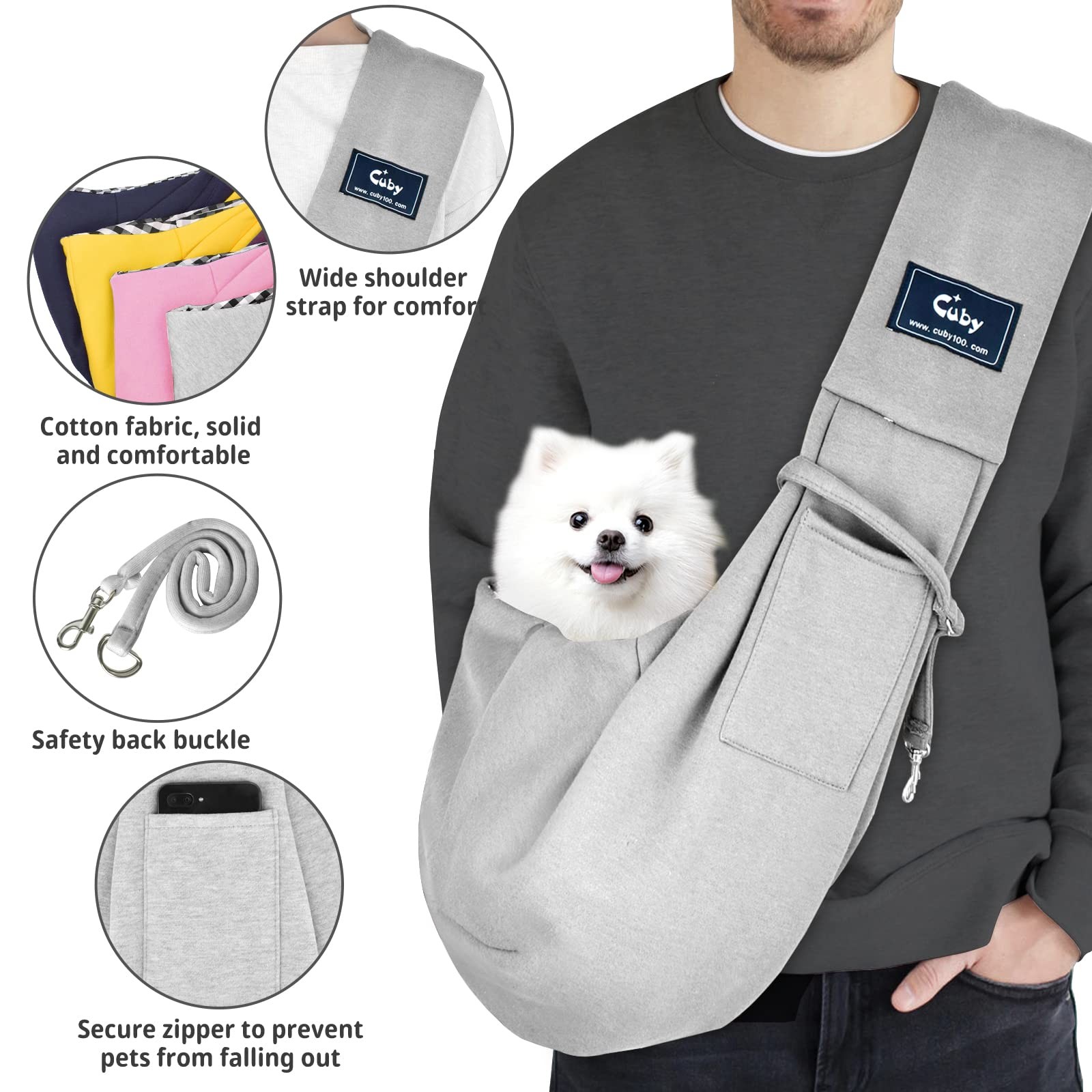 Dog Cat Sling Carrier Hands Free Reversible Pet Pouch Bag for Small Pets Grey