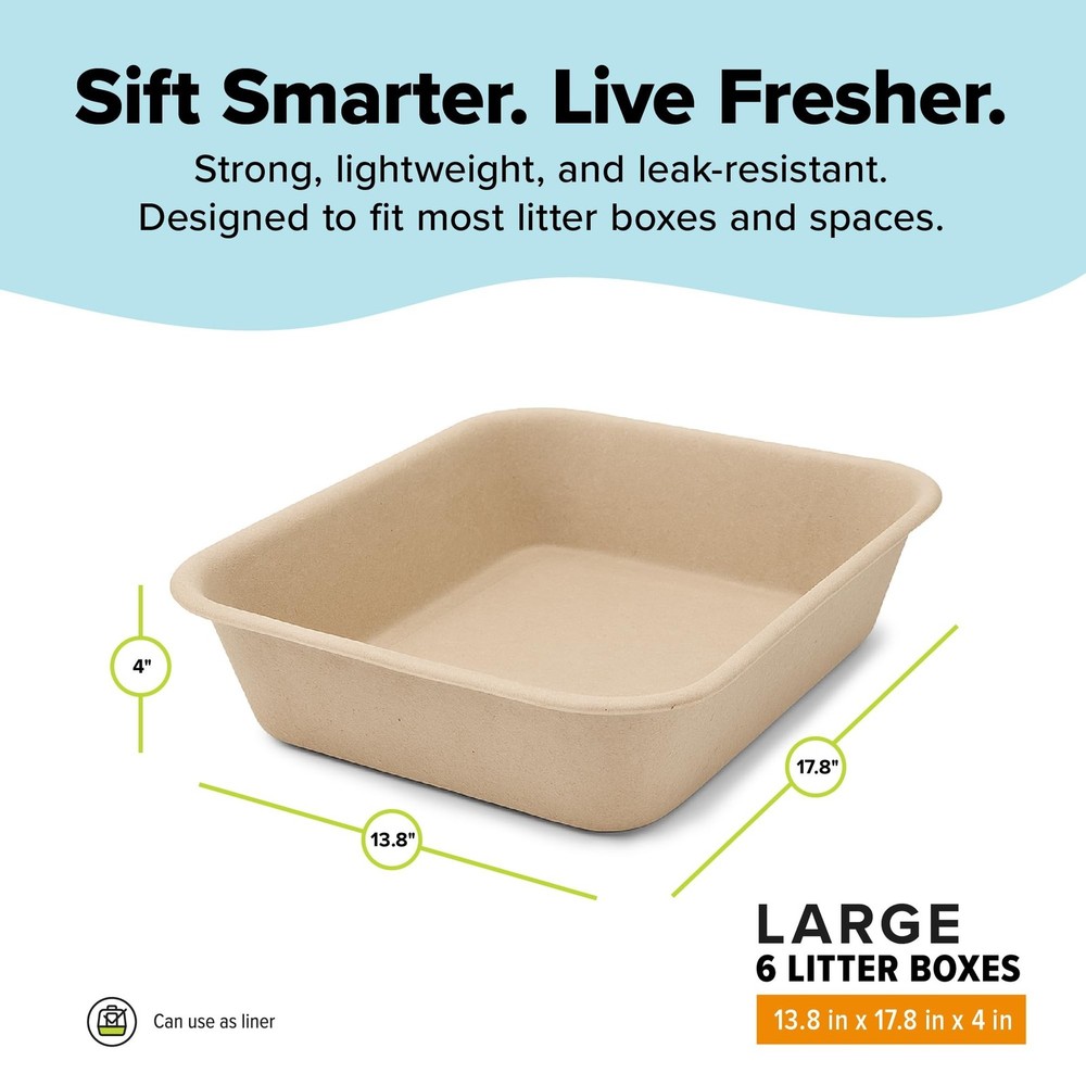 Kitty Sift Disposable Cat Litter Box Large, 6 Count, Durable Portable for Tra...