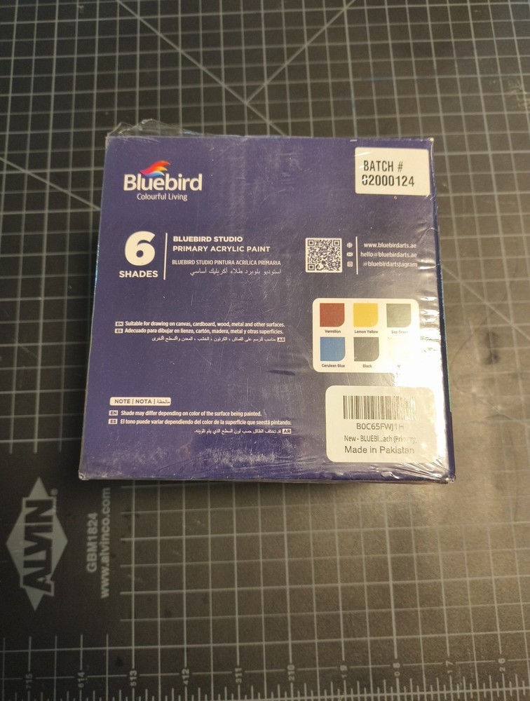 BLUEBIRD Studio Acrylic Paints, Primary Colors, 6-Pack 3.4 Fl Oz each, Basic