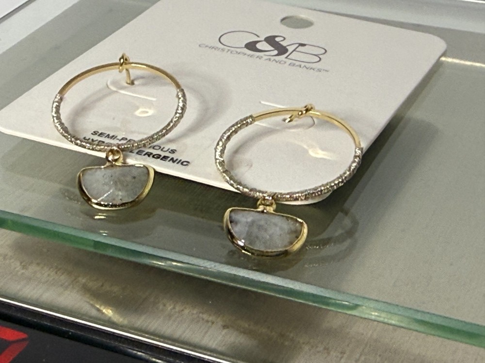 CHRISTOPHER & BANKS Dangling Stone Hoop Earrings (NEW)