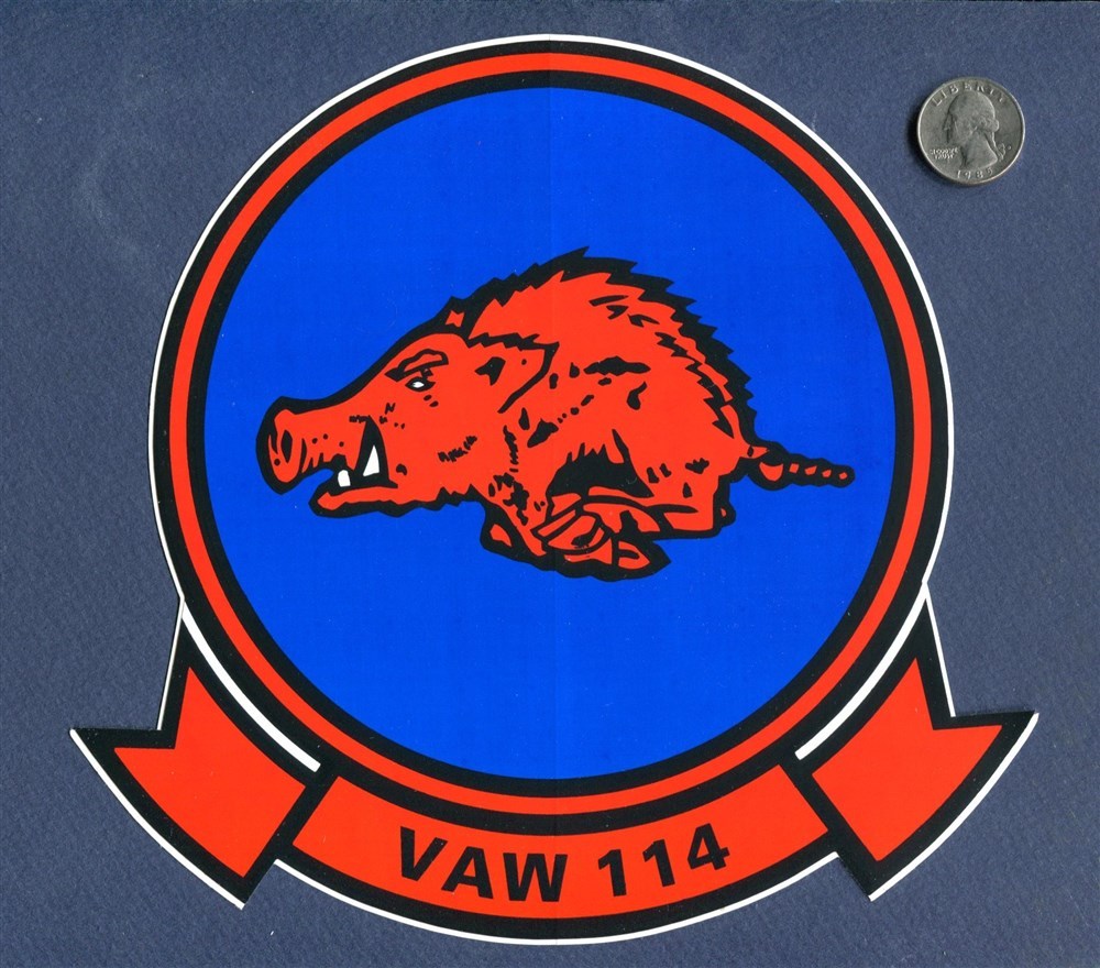 Large 8" Sticker VAW-114 HORMEL HOGS US NAVY E-2 HAWKEYE Squadron Patch Image