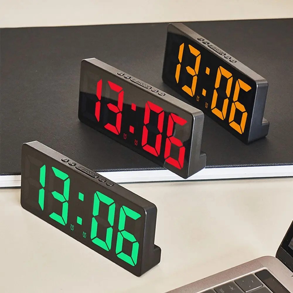 LED Clock Colourful Luminous Temperature Alarm Clock Creative Voice Control US