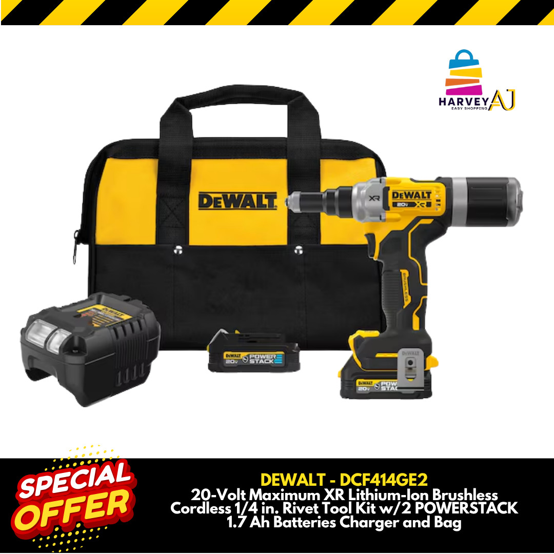 DEWALT DCF414GE2 20V MAX XR BL 1/4" Rivet Tool w/ 2 POWERSTACK Batts, 1.7 Ah Kit