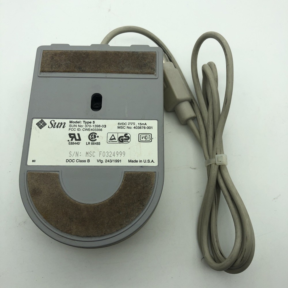 Sun OPTICAL 3 Button Mouse # 370-1398 Sun Micro Systems Model: TYPE 5 RARE