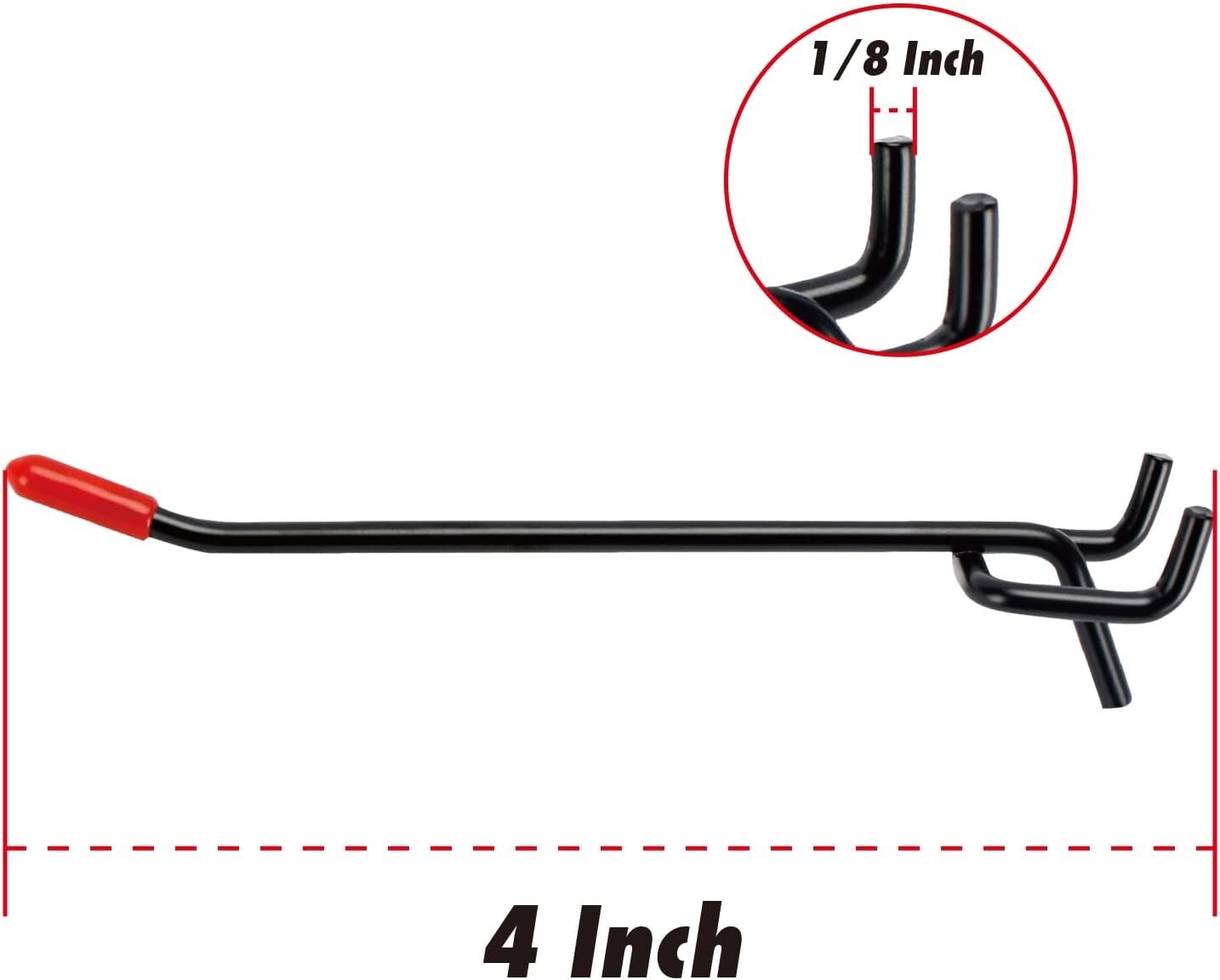 4-Inch Pegboard Hooks Hanger Organizer Assortment with Red Cap, 50-Piece, Black