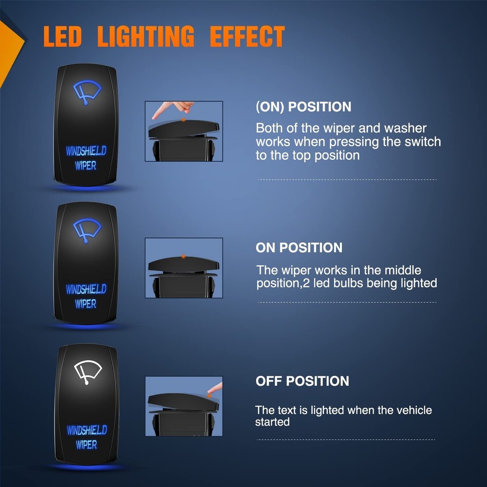 Nilight Windshield Wiper Rocker Switch Led Light Bar Switch 8Pin Laser DPDT Blue