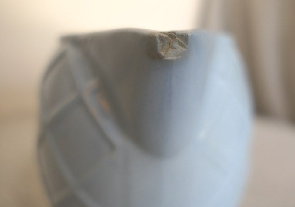 Vintage Blue Diamond Pattern Ceramic China Pitcher Made in USA