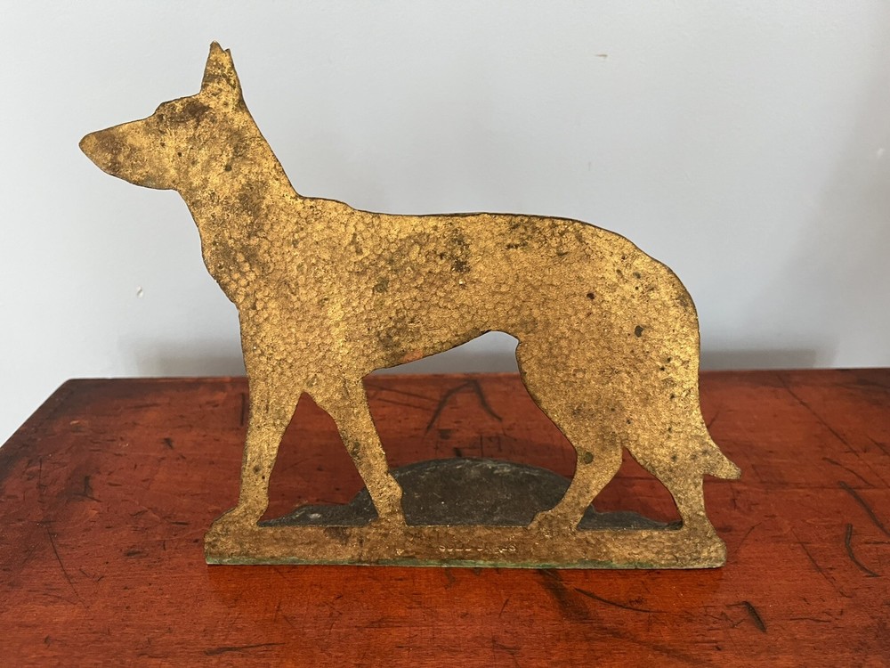Antique Early 20th Century German Shepherd Solid Brass Doorstop