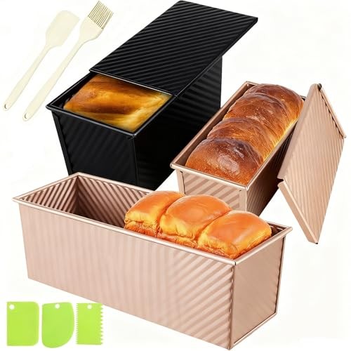 3 Pack Set Pullman Loaf Pan with Lids, 2.2 lb & 1 lb & 0.8 lb Dough